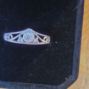 Delicate Silver-Tone Filigree Halo Ring with Clear Stone